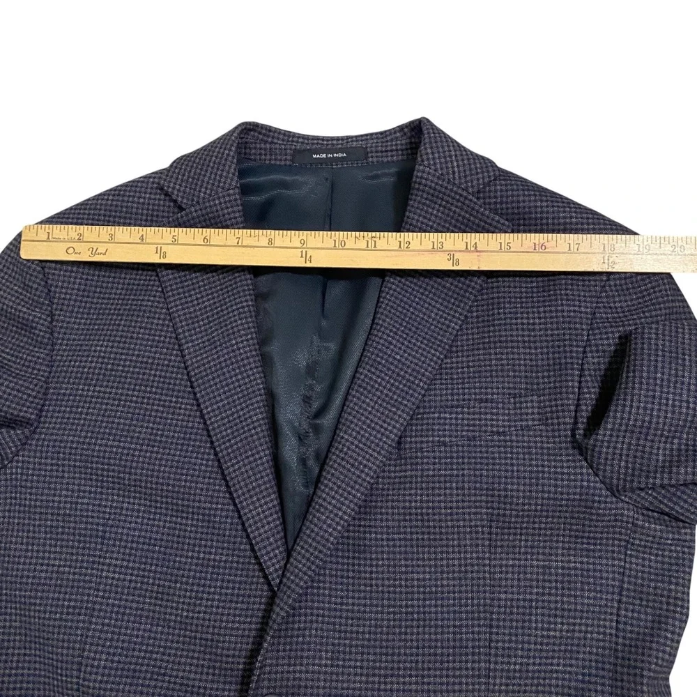 Awearness Kenneth Cole Mens Micro Houndstooth Blazer Navy Brown Sport Coat 42R - Picture 7 of 11